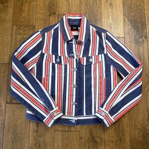 BDG Striped Denim Jean Jacket Trucker Red White Blue Patriotic Size Small